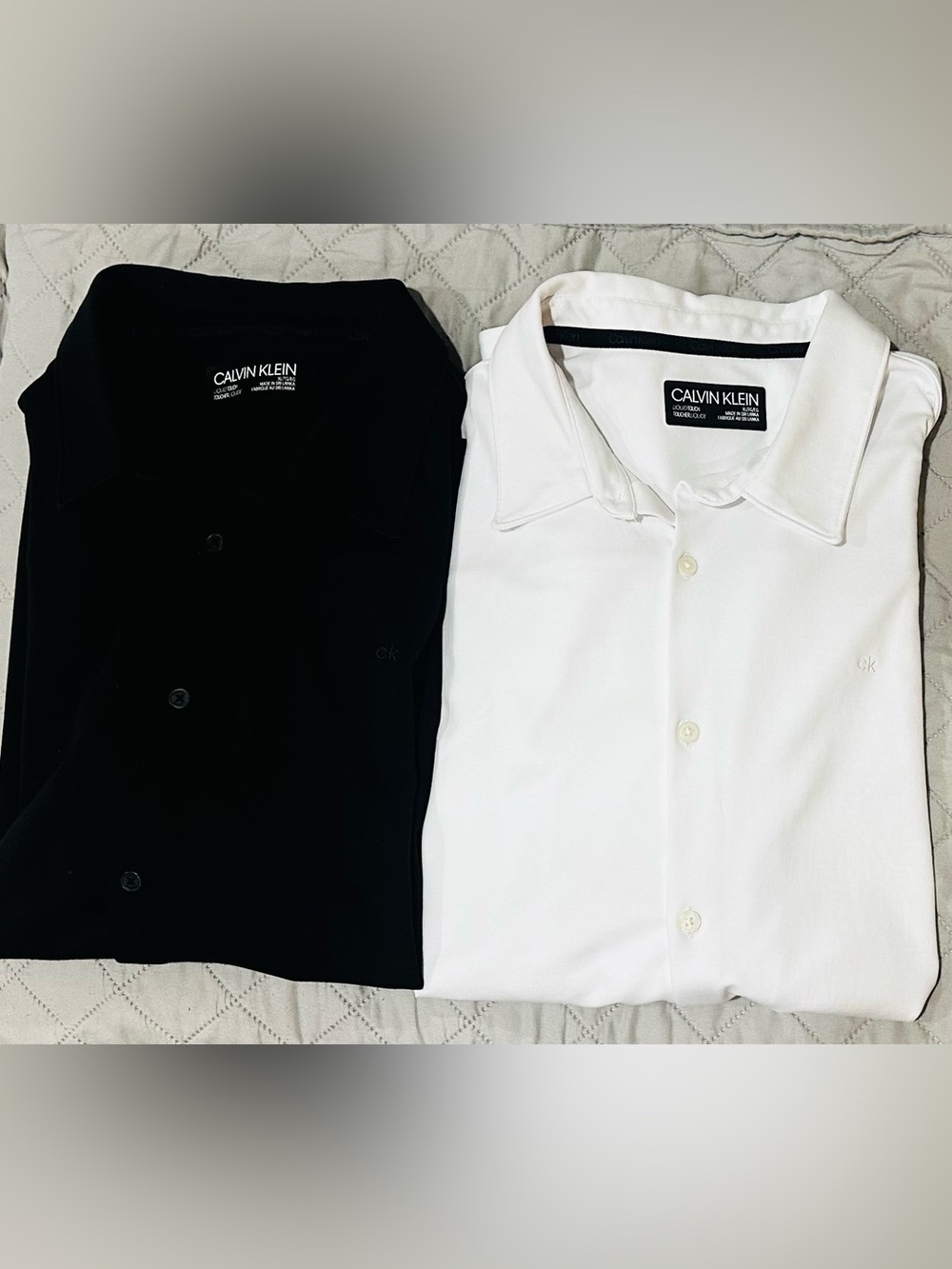 2 Calvin Klein Liquid Touch Shirts: Black and White Button Down Long Sleeve  XL